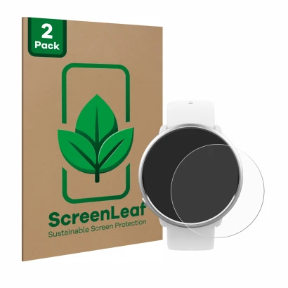 Vorderseite einer Produktverpackung mit dem Markenlogo ScreenLeaf. Daneben ist das Gerät Polar Ignite mit dem zugehörigen Disp