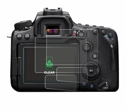 Abbildung des Geräts Canon EOS 90D mit einer Vielzahl des Displayschutzes.
