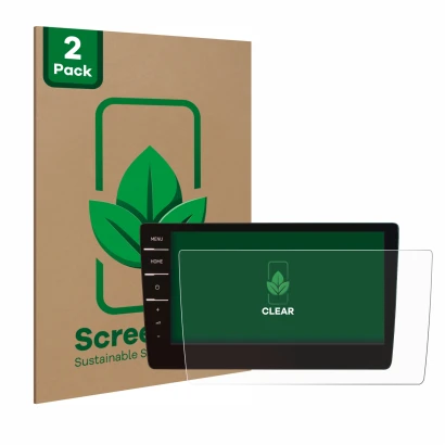 Vorderseite einer Produktverpackung mit dem Markenlogo ScreenLeaf. Daneben ist das Gerät Volkswagen Passat 2019 Discover Pro 9