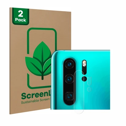 Vorderseite einer Produktverpackung mit dem Markenlogo ScreenLeaf. Daneben ist das Gerät Huawei P30 Pro New Edition (NUR Kamer