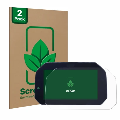 Vorderseite einer Produktverpackung mit dem Markenlogo ScreenLeaf. Daneben ist das Gerät BMW S 1000 XR 2020 Connectivity TFT 6