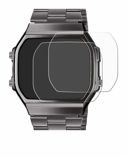 Abbildung des Geräts Casio A168WEGG-1BEF mit einer Vielzahl des Displayschutzes.