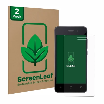 Vorderseite einer Produktverpackung mit dem Markenlogo ScreenLeaf. Daneben ist das Gerät Omnipod Dash mit dem zugehörigen Disp