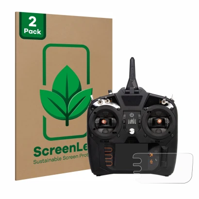Vorderseite einer Produktverpackung mit dem Markenlogo ScreenLeaf. Daneben ist das Gerät Spektrum NX8 mit dem zugehörigen Disp
