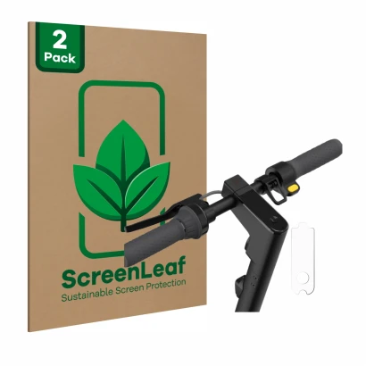 Vorderseite einer Produktverpackung mit dem Markenlogo ScreenLeaf. Daneben ist das Gerät Segway Ninebot KickScooter MAX G30D I