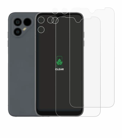 Abbildung des Geräts Fairphone 4 (Display+Kamera) mit einer Vielzahl des Displayschutzes.