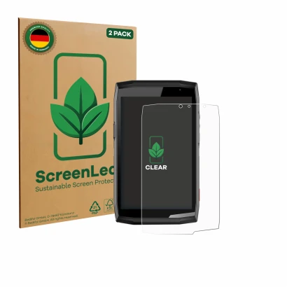 Vorderseite einer Produktverpackung mit dem Markenlogo ScreenLeaf. Daneben ist das Gerät Crosscall Core T5 mit dem zugehörigen
