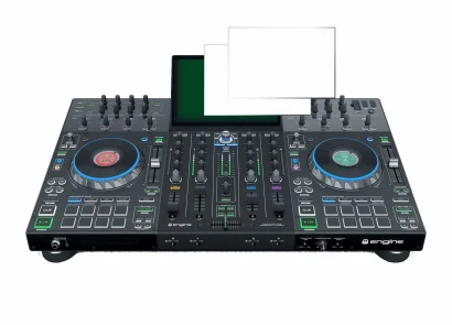 Abbildung des Geräts Denon DJ Prime 4 mit einer Vielzahl des Displayschutzes.