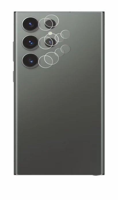 Abbildung des Geräts Samsung Galaxy S23 Ultra (NUR Kameraschutz) mit einer Vielzahl des Displayschutzes.