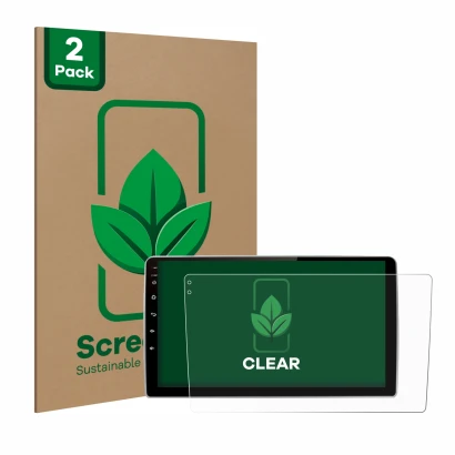 Vorderseite einer Produktverpackung mit dem Markenlogo ScreenLeaf. Daneben ist das Gerät Junsun V1 pro 9" mit dem zugehörigen 