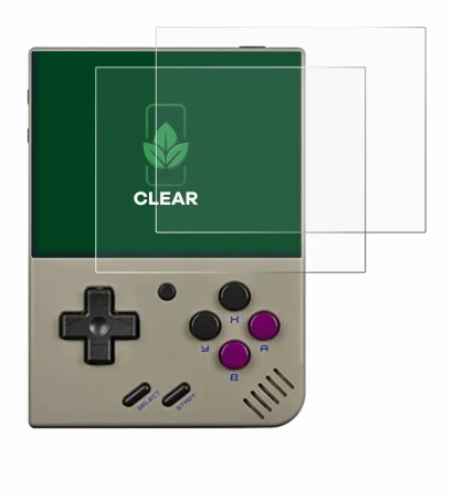 Abbildung des Geräts Miyoo Mini Plus mit einer Vielzahl des Displayschutzes.