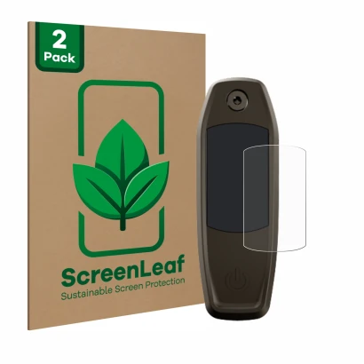 Vorderseite einer Produktverpackung mit dem Markenlogo ScreenLeaf. Daneben ist das Gerät Specialized Mastermind TCU mit dem zu