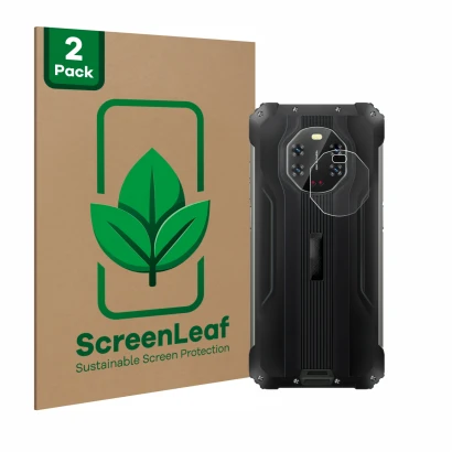 Vorderseite einer Produktverpackung mit dem Markenlogo ScreenLeaf. Daneben ist das Gerät Blackview BL8800 5G (NUR Kameraschutz