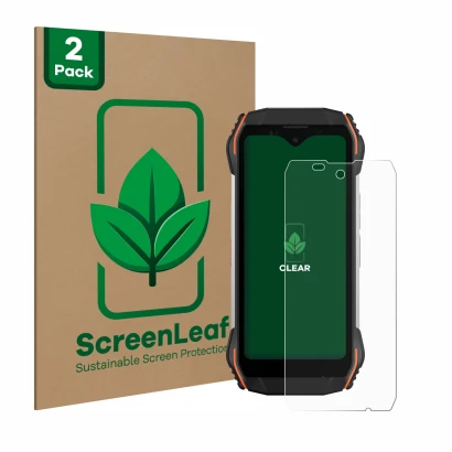 Vorderseite einer Produktverpackung mit dem Markenlogo ScreenLeaf. Daneben ist das Gerät Blackview N6000 mit dem zugehörigen D
