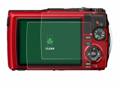 Abbildung des Geräts Olympus OM System Tough TG-7 mit einer Vielzahl des Displayschutzes.