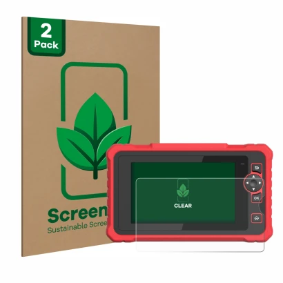Vorderseite einer Produktverpackung mit dem Markenlogo ScreenLeaf. Daneben ist das Gerät Launch CRP 359 mit dem zugehörigen Di