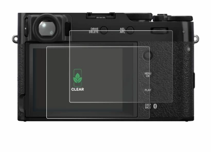Abbildung des Geräts Fujifilm X100VI mit einer Vielzahl des Displayschutzes.
