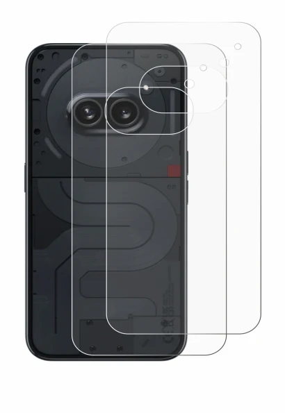 Abbildung des Geräts Nothing Phone (2a) (Rückseite) mit einer Vielzahl des Displayschutzes.