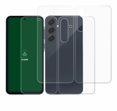 Abbildung des Geräts Samsung Galaxy A55 5G (Display+Rückseite) mit einer Vielzahl des Displayschutzes.