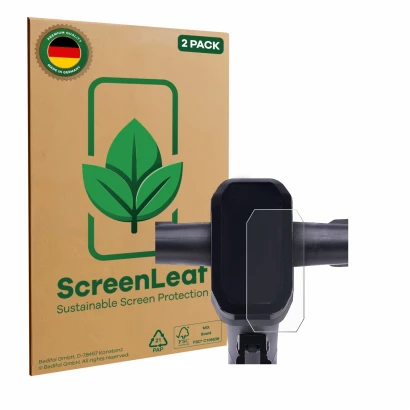 Vorderseite einer Produktverpackung mit dem Markenlogo ScreenLeaf. Daneben ist das Gerät Vmax VX2 Pro mit dem zugehörigen Disp