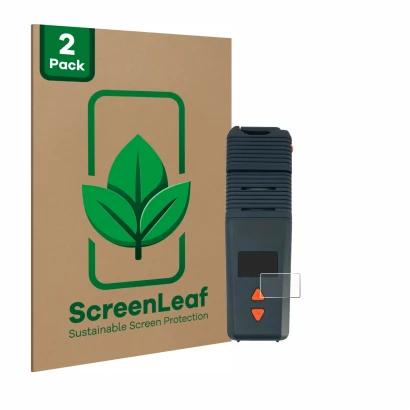 Vorderseite einer Produktverpackung mit dem Markenlogo ScreenLeaf. Daneben ist das Gerät Storz & Bickel Venty Vaporizer mit de