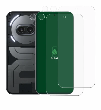 Abbildung des Geräts Nothing Phone (2a) Plus (Display+Kamera) mit einer Vielzahl des Displayschutzes.