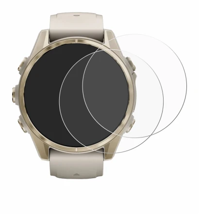 Abbildung des Geräts Garmin Fenix 8 (43 mm) mit einer Vielzahl des Displayschutzes.