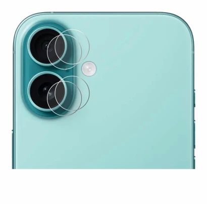 Abbildung des Geräts Apple iPhone 16 (NUR Kameraschutz) mit einer Vielzahl des Displayschutzes.