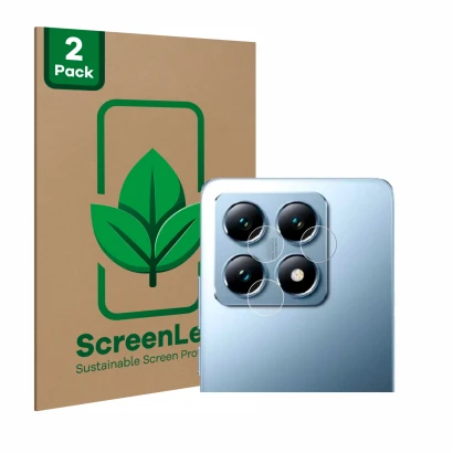 Vorderseite einer Produktverpackung mit dem Markenlogo ScreenLeaf. Daneben ist das Gerät Xiaomi 14T Pro (NUR Kameraschutz) mit