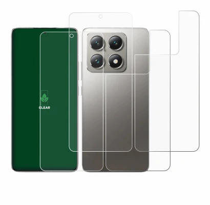 Abbildung des Geräts Xiaomi 14T Pro (Display+Rückseite) mit einer Vielzahl des Displayschutzes.