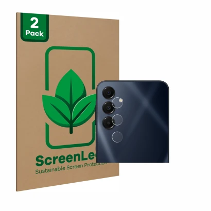 Vorderseite einer Produktverpackung mit dem Markenlogo ScreenLeaf. Daneben ist das Gerät Samsung Galaxy A16 5G (NUR Kameraschu