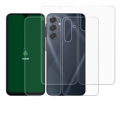 Abbildung des Geräts Samsung Galaxy A16 5G (Display+Rückseite) mit einer Vielzahl des Displayschutzes.