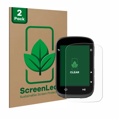 Vorderseite einer Produktverpackung mit dem Markenlogo ScreenLeaf. Daneben ist das Gerät CooSpo CS500 mit dem zugehörigen Disp