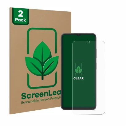 Vorderseite einer Produktverpackung mit dem Markenlogo ScreenLeaf. Daneben ist das Gerät Blackview Wave 8C mit dem zugehörigen