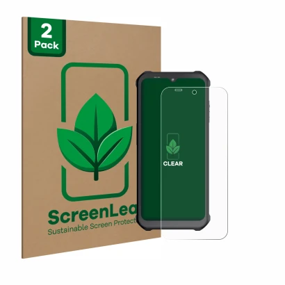 Vorderseite einer Produktverpackung mit dem Markenlogo ScreenLeaf. Daneben ist das Gerät Sonim XP400 mit dem zugehörigen Displ