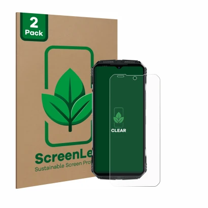 Vorderseite einer Produktverpackung mit dem Markenlogo ScreenLeaf. Daneben ist das Gerät Doogee S118 Pro mit dem zugehörigen D