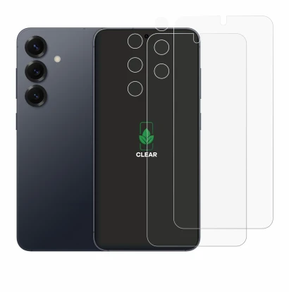 Abbildung des Geräts Samsung Galaxy S25 (Display+Kamera) mit einer Vielzahl des Displayschutzes.
