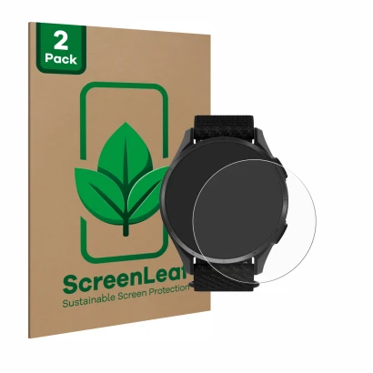 Vorderseite einer Produktverpackung mit dem Markenlogo ScreenLeaf. Daneben ist das Gerät Garmin Approach S50 mit dem zugehörig