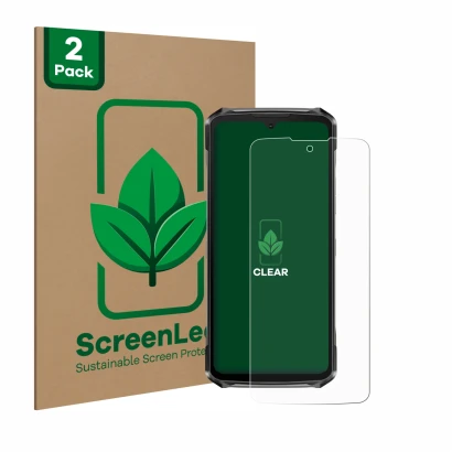 Vorderseite einer Produktverpackung mit dem Markenlogo ScreenLeaf. Daneben ist das Gerät Doogee S119 mit dem zugehörigen Displ