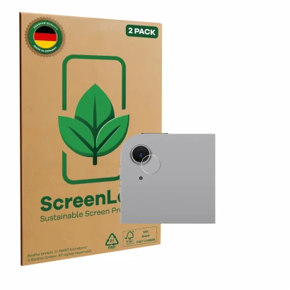 Vorderseite einer Produktverpackung mit dem Markenlogo ScreenLeaf. Daneben ist das Gerät Apple iPad Air 11