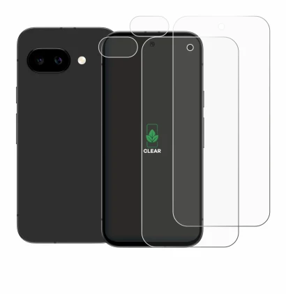 Abbildung des Geräts Google Pixel 9a (Display+Kamera) mit einer Vielzahl des Displayschutzes.