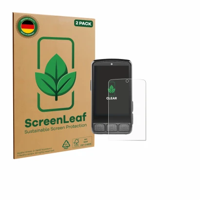 Vorderseite einer Produktverpackung mit dem Markenlogo ScreenLeaf. Daneben ist das Gerät Wahoo Elemnt Roam V3 mit dem zugehöri