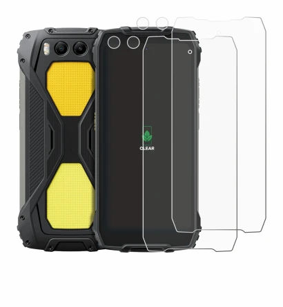 Abbildung des Geräts Blackview BV7300 (Display+Kamera) mit einer Vielzahl des Displayschutzes.