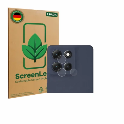 Vorderseite einer Produktverpackung mit dem Markenlogo ScreenLeaf. Daneben ist das Gerät Motorola Moto G86 (NUR Kameraschutz) 