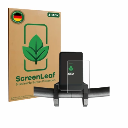 Vorderseite einer Produktverpackung mit dem Markenlogo ScreenLeaf. Daneben ist das Gerät Joyor T6 mit dem zugehörigen Displays