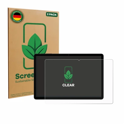 Vorderseite einer Produktverpackung mit dem Markenlogo ScreenLeaf. Daneben ist das Gerät Doogee Tab G6 mit dem zugehörigen Dis