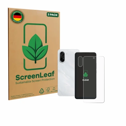 Vorderseite einer Produktverpackung mit dem Markenlogo ScreenLeaf. Daneben ist das Gerät OnePlus Nord CE 5 (Display+Kamera) mi