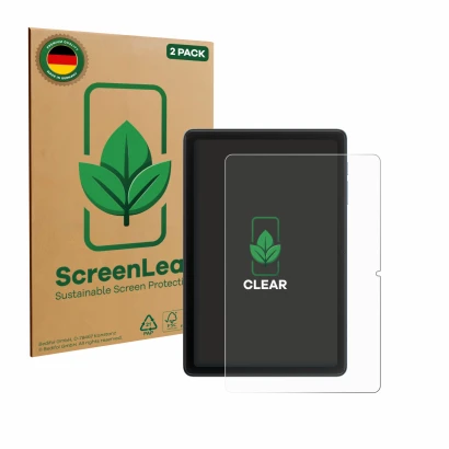 Vorderseite einer Produktverpackung mit dem Markenlogo ScreenLeaf. Daneben ist das Gerät Blackview Tab 20 WiFi mit dem zugehör