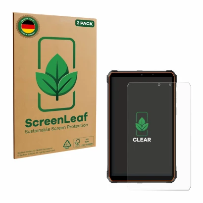 Vorderseite einer Produktverpackung mit dem Markenlogo ScreenLeaf. Daneben ist das Gerät Blackview Active 5 mit dem zugehörige