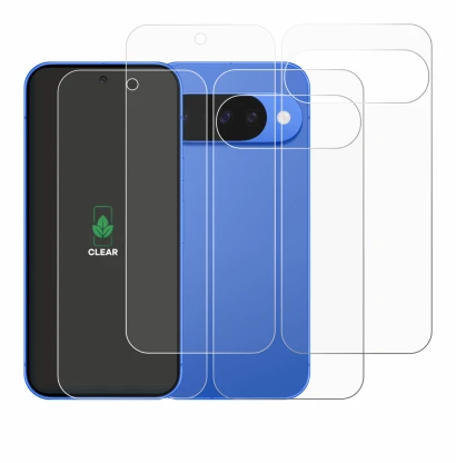 Abbildung des Geräts Google Pixel 10 (Display+Rückseite) mit einer Vielzahl des Displayschutzes.